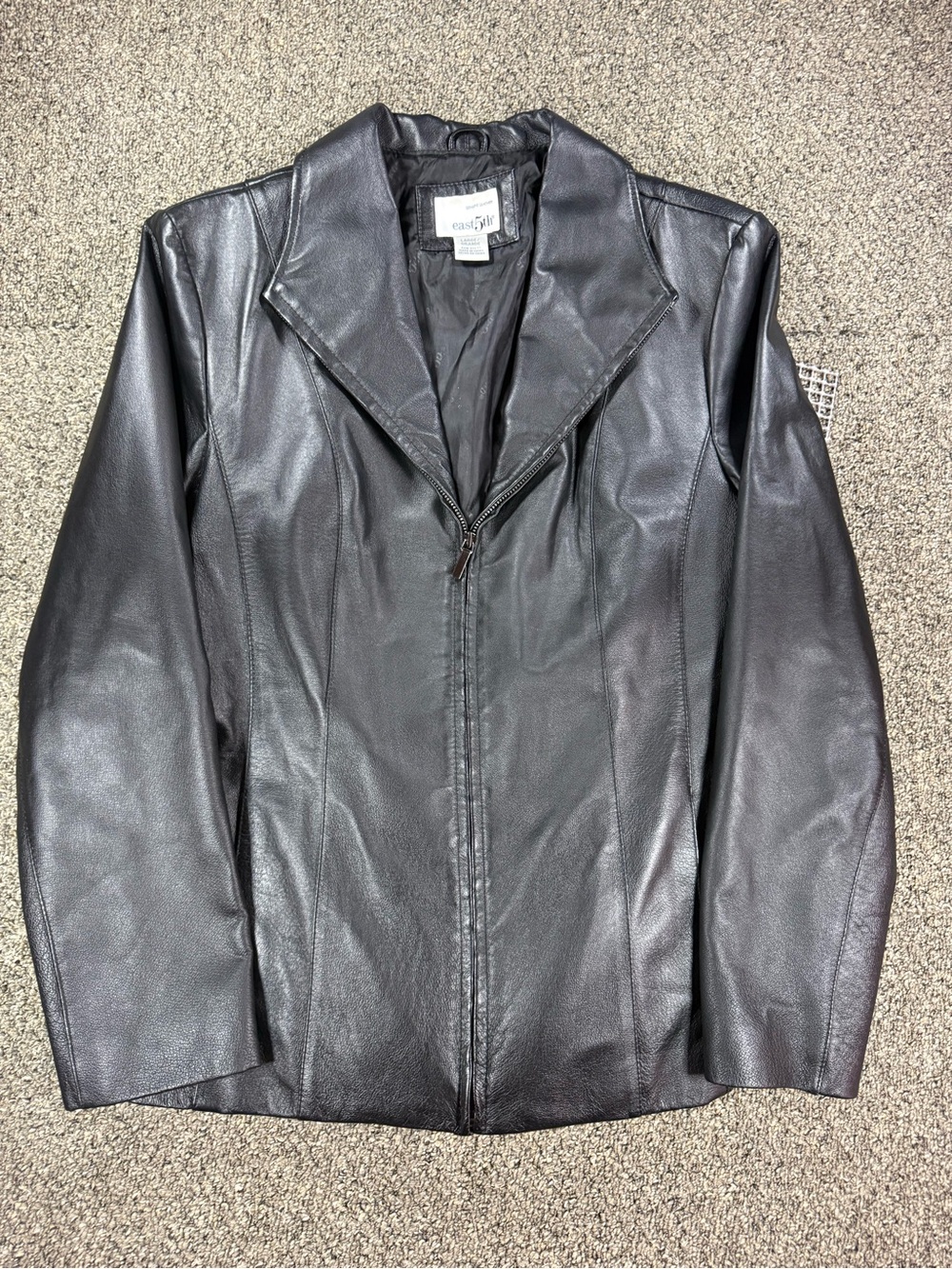 East 5th Black Leather Zip-Front Blazer Jacket